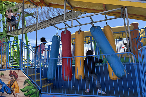 Students have fun navigating an obstacle course